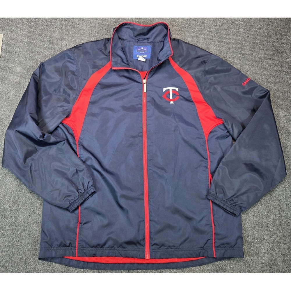 Reebok Windbreaker Mens‎ Large Navy Excellent Minnesota Twins MLB Full Zip - Picture 2 of 9